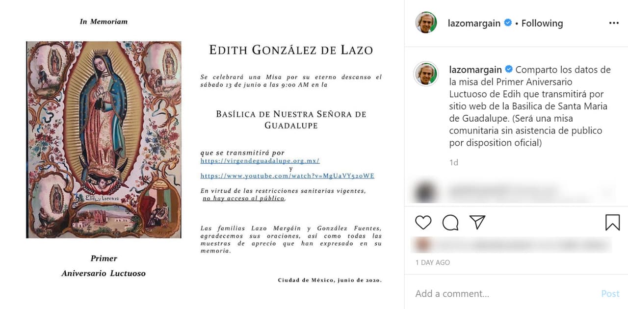 Su familia organizó una 
<b>misa en su honor en la Basílica de Nuestra Señora de Guadalupe</b>, debido a que la actriz era fiel seguidora de La Virgen Morena.
<br>