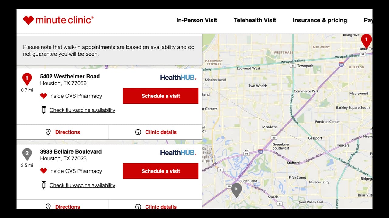 En las páginas de establecimientos como CVS primero hay que llenar un formulario con varias preguntas relacionadas a una posible exposición al 
<a href="https://www.univision.com/local/houston-kxln/aumento-coronavirus-condado-harris-fotos">coronavirus</a> y síntomas entre otras cosas.