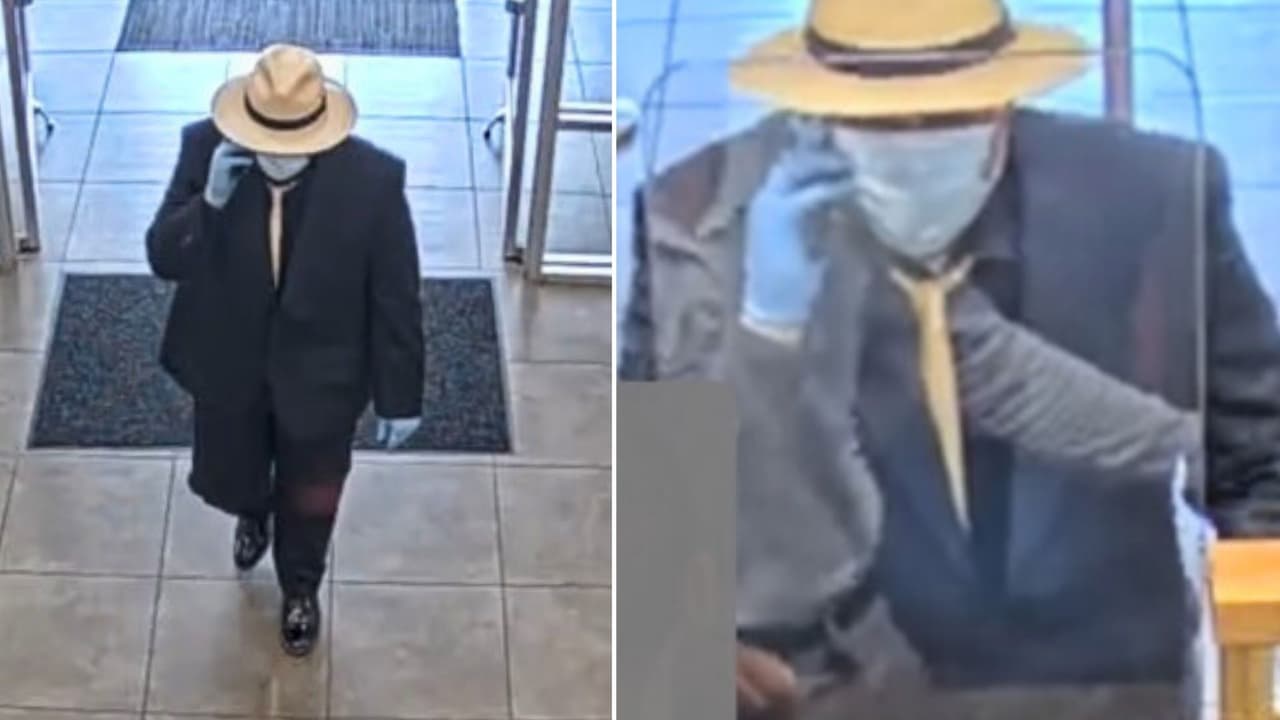 El FBI compartió imágenes del ladrón de bancos, capturadas por las cámaras de seguridad.