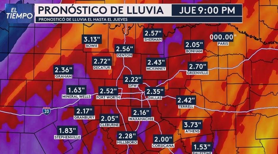 Pronóstico de lluvia el jueves