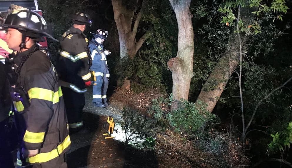 Bomberos rescatan a hombre después de que su vehículo terminara en un arroyo en San José