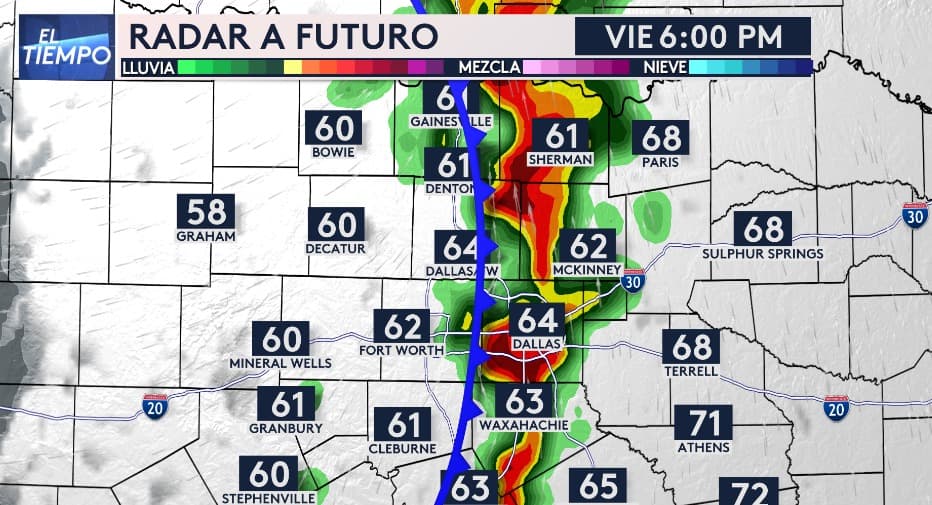 Según el pronóstico, hacia el final de la tarde, 
<b>el paso de un sistema podría traer aguaceros y tormentas al Metroplex</b>. Se recomienda tomar precauciones, especialmente durante la hora pico del tráfico.