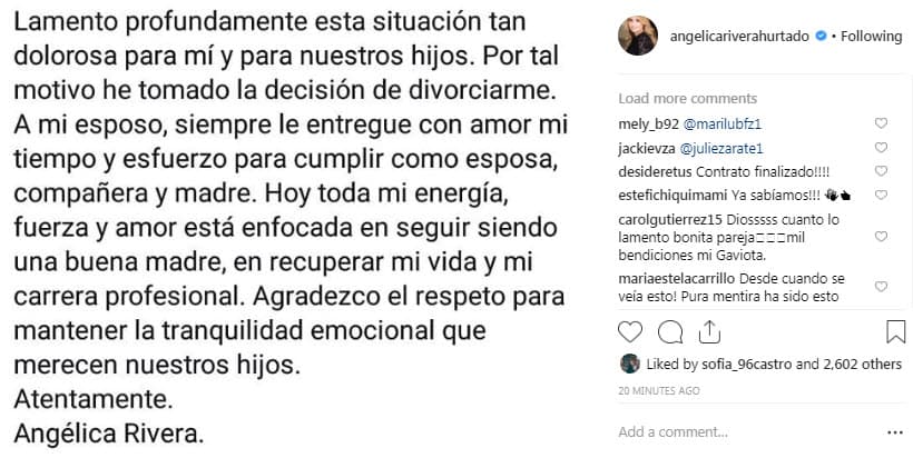 Fue así como Rivera confirmó que su matrimonio con Peña Nieto llegó a su fin.