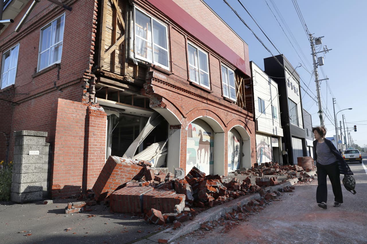 A building damaged by a powerful earthquake is seen in Abira town in Japan's northern island of Hokkaido, Japan, in this photo taken by Kyodo September 6, 2018. Mandatory credit Kyodo/via REUTERS ATTENTION EDITORS - THIS IMAGE WAS PROVIDED BY A THIRD PARTY. MANDATORY CREDIT. JAPAN OUT. NO COMMERCIAL OR EDITORIAL SALES IN JAPAN.
