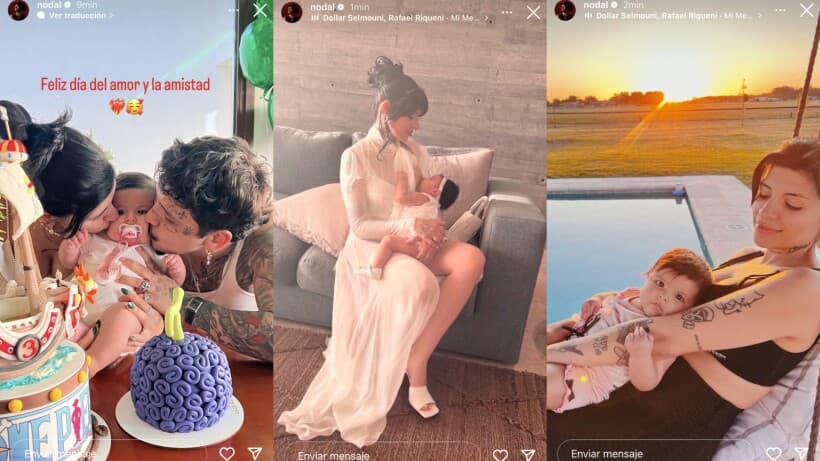 Estas son las reveladoras fotos que Christian Nodal compartió dejando ver por primera vez el rostro de su hija Inti junto a Cazzu.