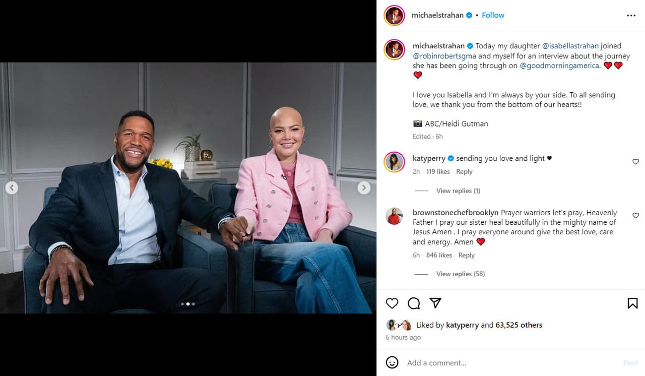 Michael Strahan y su hija Isabella en 'Good Morning America'.