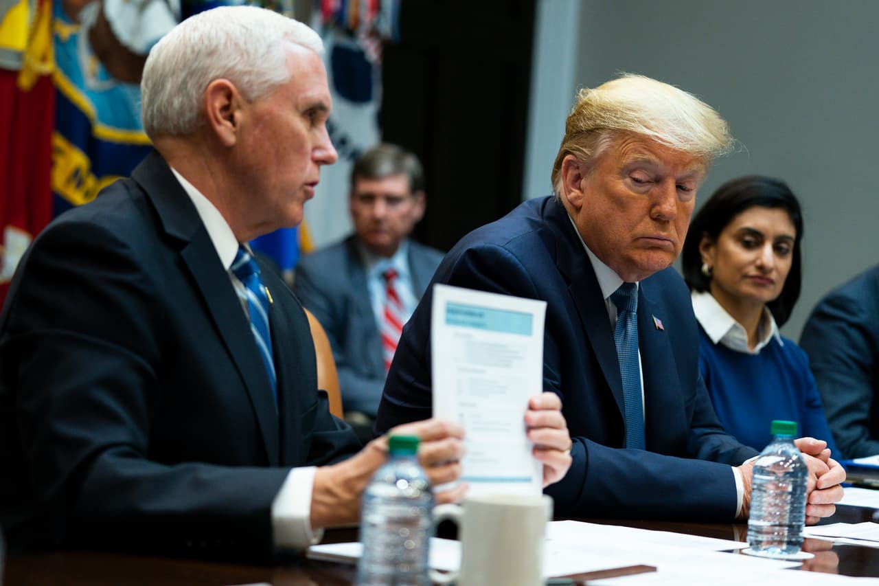 Intervención de Mike Pence desde la Casa Blanca este martes.