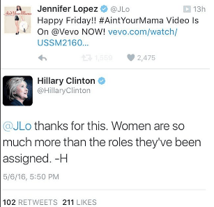 Fue tan relevante su mensaje, que incluso la candidata Hillary Clinton le envió un Tweet felicitándola por su canción.