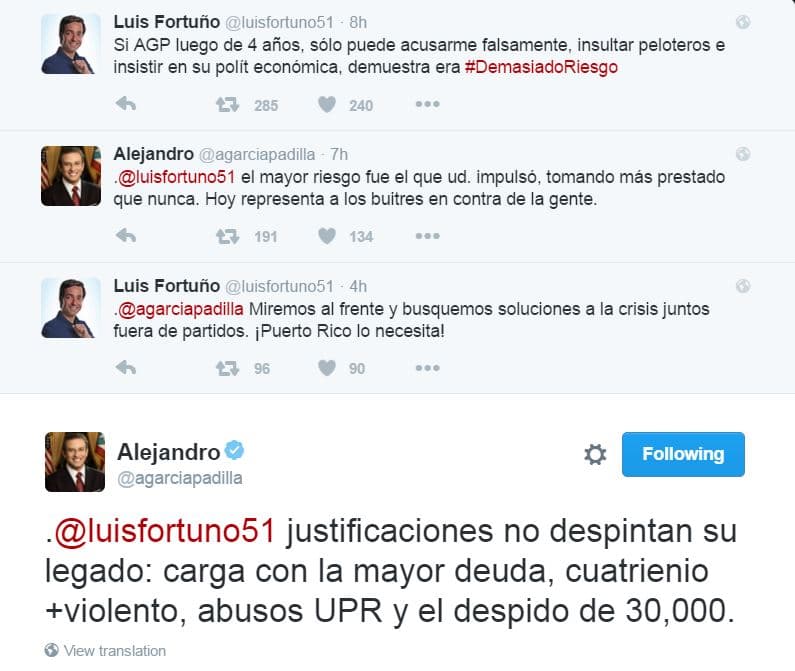 Tiraera entre Fortuño y García Padilla en Twitter