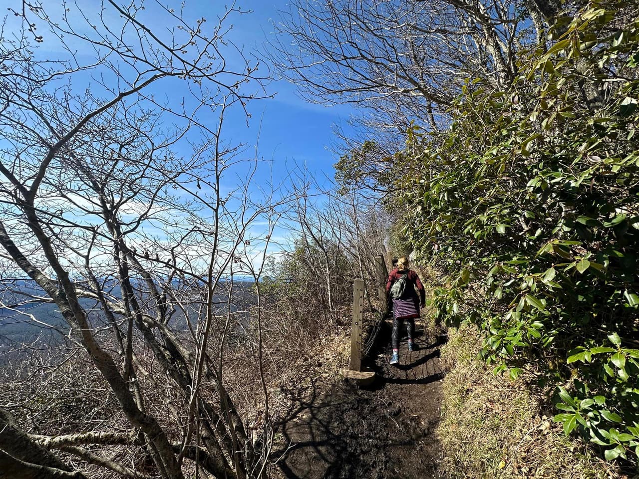 El sendero circular de dos millas te lleva por encima de los escarpados acantilados de 750 pies de altura y ofrece impresionantes vistas hacia el este, sur y oeste. Whiteside Mountain Trail está calificado como "muy difícil" debido a su pendiente.