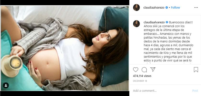 El pasado 18 de diciembre la esposa de Billy Rovzar confesó que estaba 
<b><a href="https://www.univision.com/famosos/lloro-mucho-todo-me-afecta-claudia-alvarez-no-la-esta-pasando-bien-a-pocos-dias-de-dar-a-luz-video">sufriendo los malestares</a></b> de la última etapa del embarazo: "Amanezco con manos y patitas hinchadas, las yemas de los dedos de la mano dormidas desde hace 4 días, agruras a mil, durmiendo mal". 
<br>