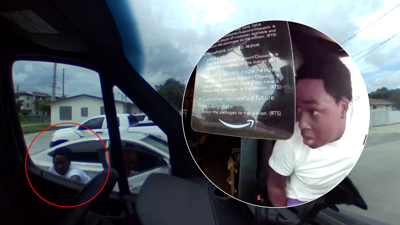 Un adolescente intenta robar un camión de Amazon mientras el conductor entregaba un paquete