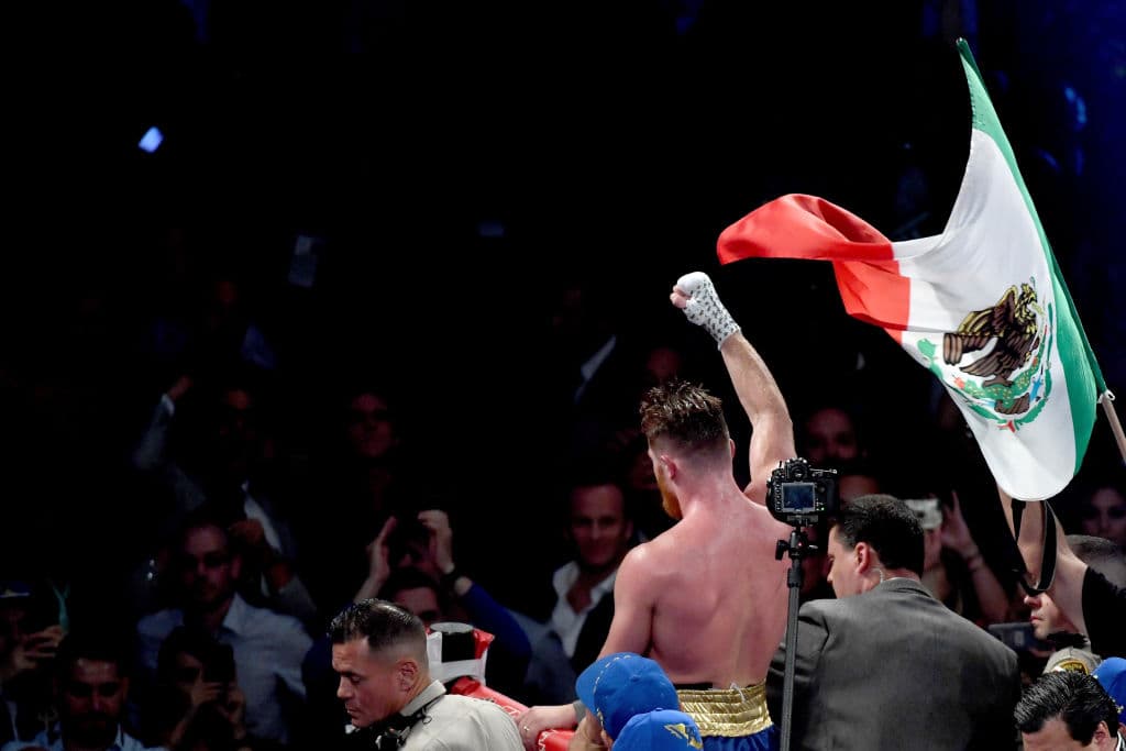 LAS VEGAS, NV - SEPTEMBER 16: Canelo Alvarez celebrates after the final round against Gennady Golovkin in their WBC, WBA and IBF middleweight championship bout at T-Mobile Arena on September 16, 2017 in Las Vegas, Nevada. (Photo by Ethan Miller/Getty Images)