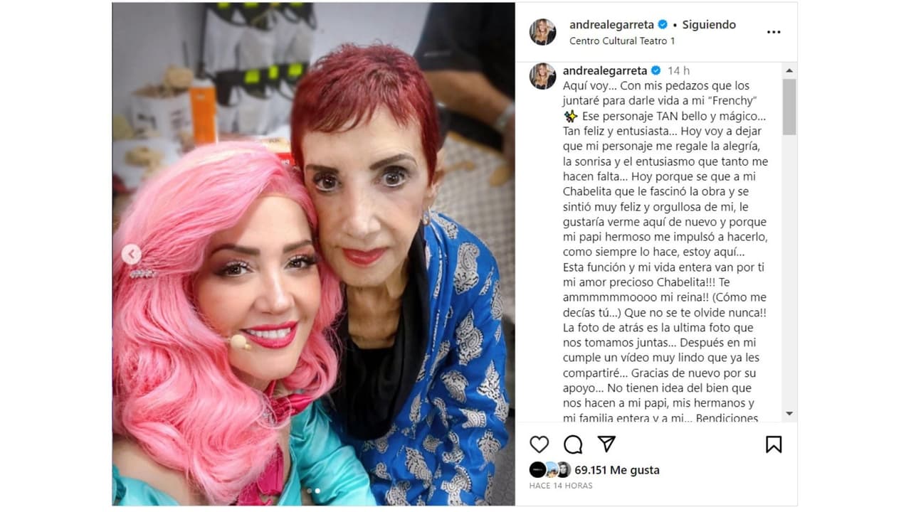 Andrea Legarreta compartió la última foto que se tomó con su mamá.