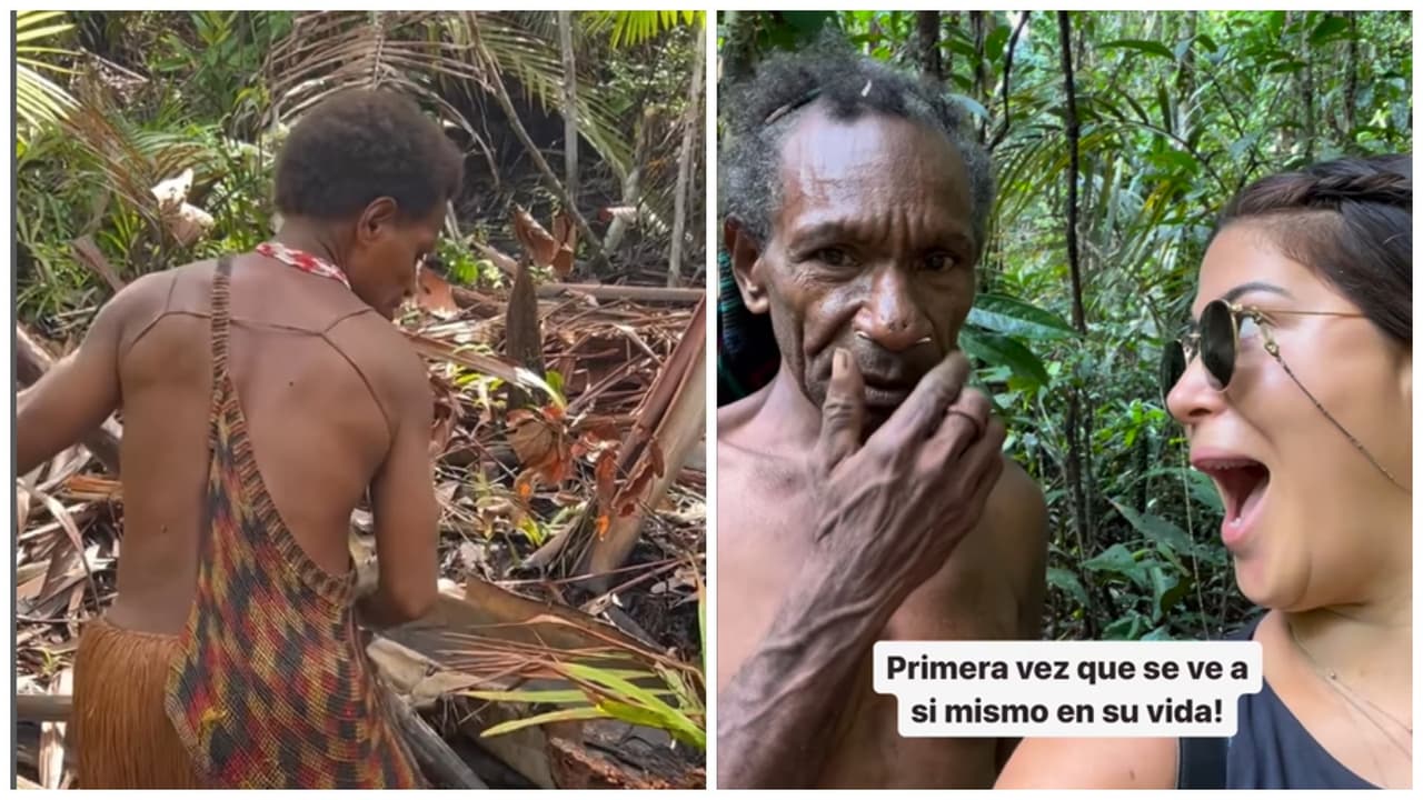 Jefe de tribu caníbal ve por primera vez su rostro en la cámara de un celular: así reaccionó