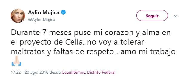 En este contexto, Aylín publicó su molestia por este incidente con la obra que protagonizó en 2016.