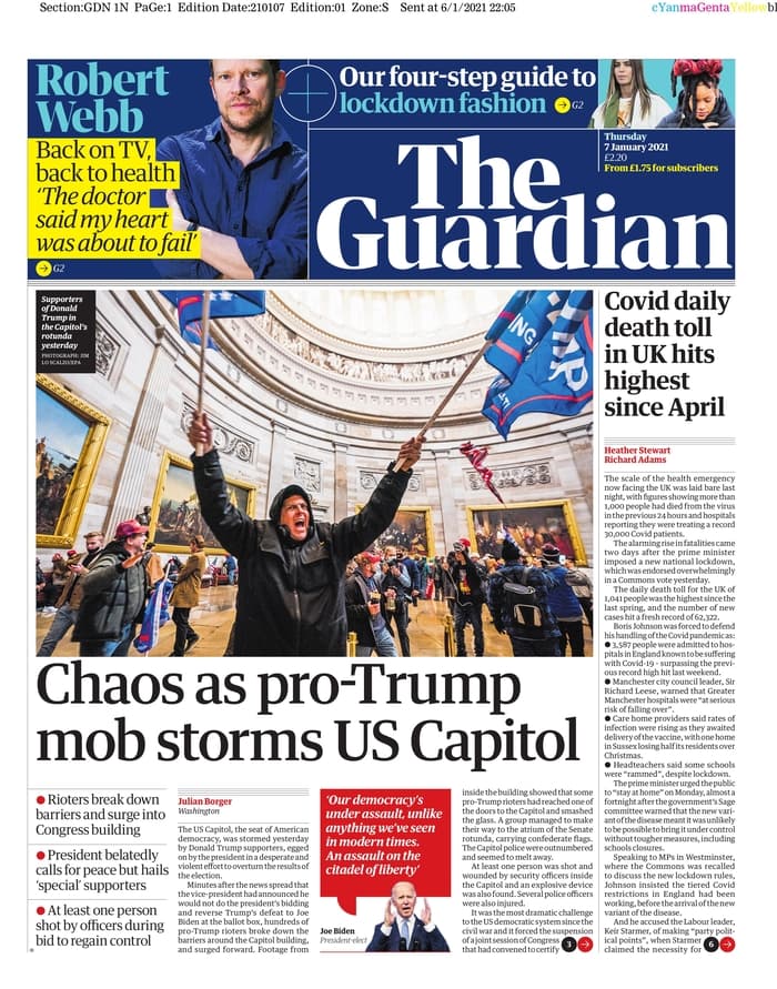 <h3 class="cms-H3-H3">'Caos luego de que las hordas pro-Trump asaltan el Capitolio'.</h3>