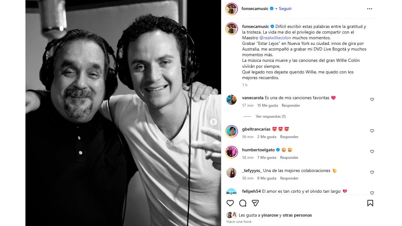 Fonseca dedica emotivo mensaje de despedida a Willie Colón.