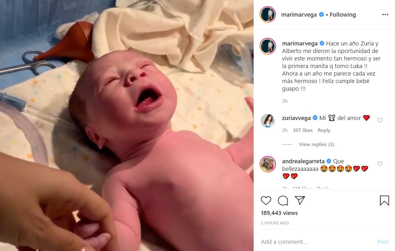 "Hace un año Zuria y Alberto me dieron la oportunidad de vivir este momento tan hermoso y
<b> ser la primera manita que tomo <a href="https://www.univision.com/famosos/junto-a-luka-zuria-vega-celebra-el-fruto-de-su-mision-en-nada-vinculada-a-las-telenovelas-video">Luka</a></b>. Ahora a un año me parece cada vez más hermoso. ¡Feliz cumple bebé guapo!", escribió la actriz.
<br>