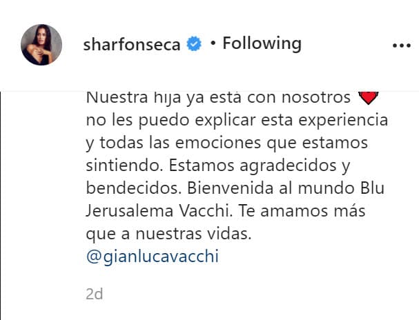 "No les puedo explicar esta experiencia y todas las emociones que estamos sintiendo", escribió Sharon Fonseca, de 25 años de edad.