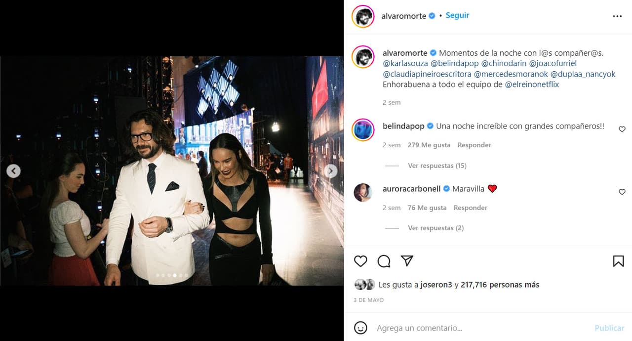 Belinda y Álvaro Morte en los Premios Platino 2022.