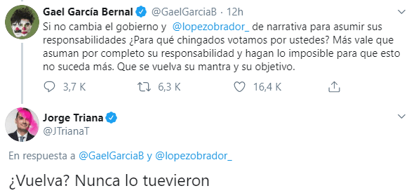 El político mexicano Jorge Triana, también comentó los reclamos que el actor realizó al gobierno actual, señalando que, en su opinión, nunca se tuvo un objetivo.
