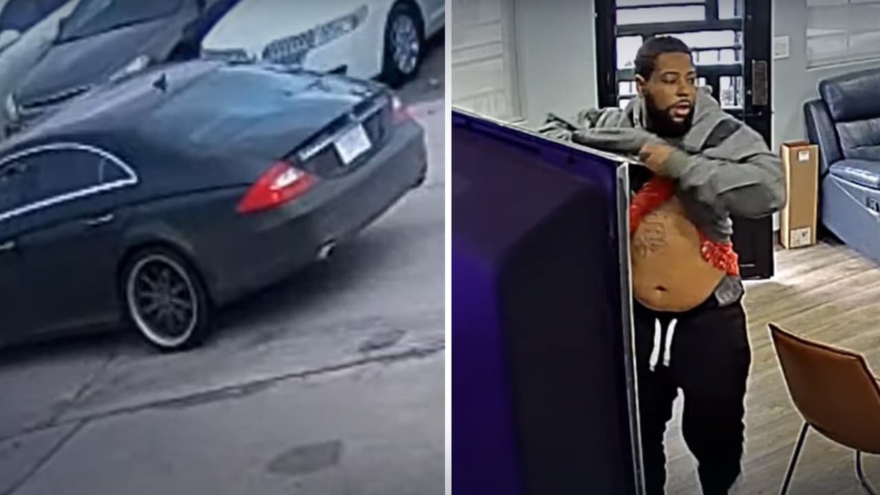 Cámara capta a sospechoso armado que intenta robar un concesionario de autos, pero le toca salir huyendo