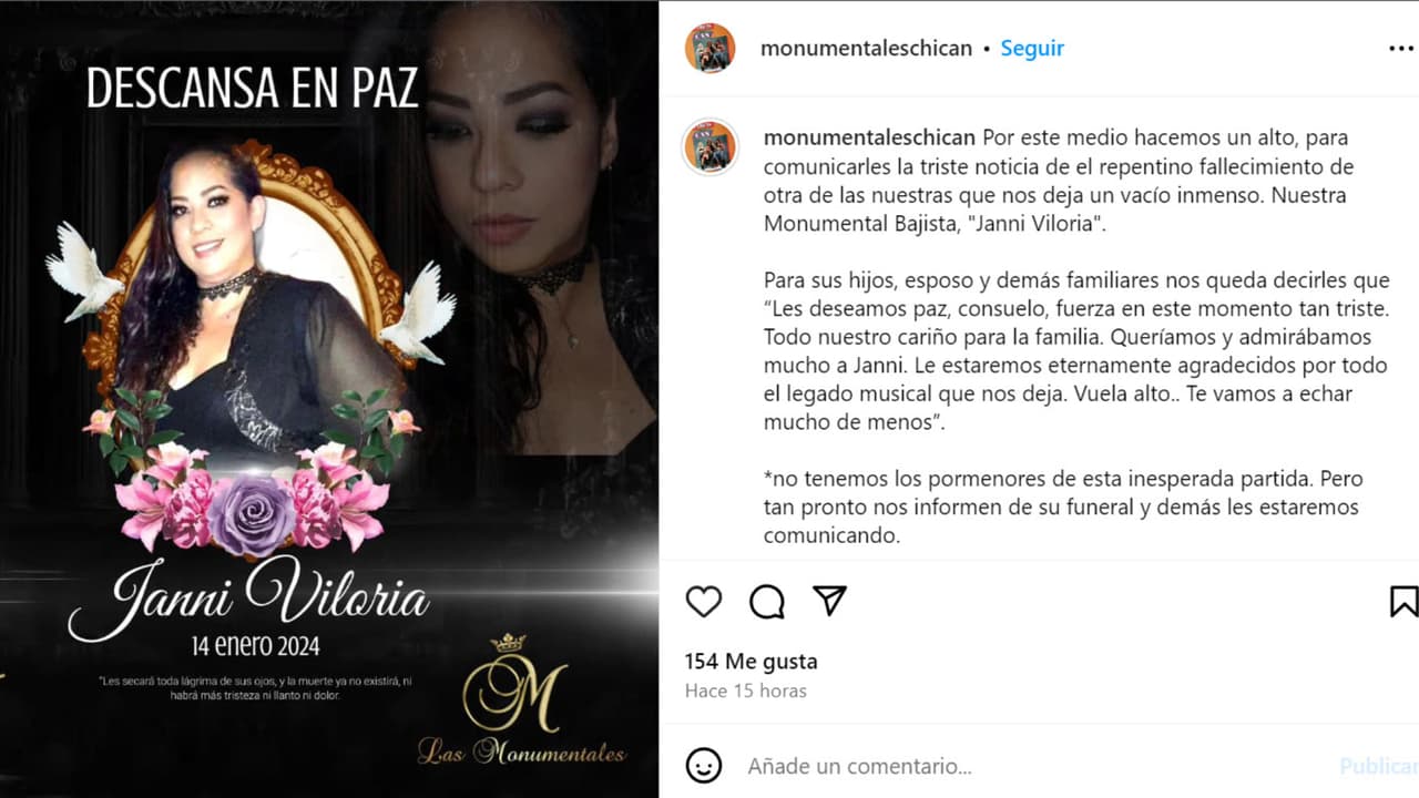 Desde la cuenta de Instagram de Las Monumentales Chicas del Can se confirmó la muerte de Janni Viloria.