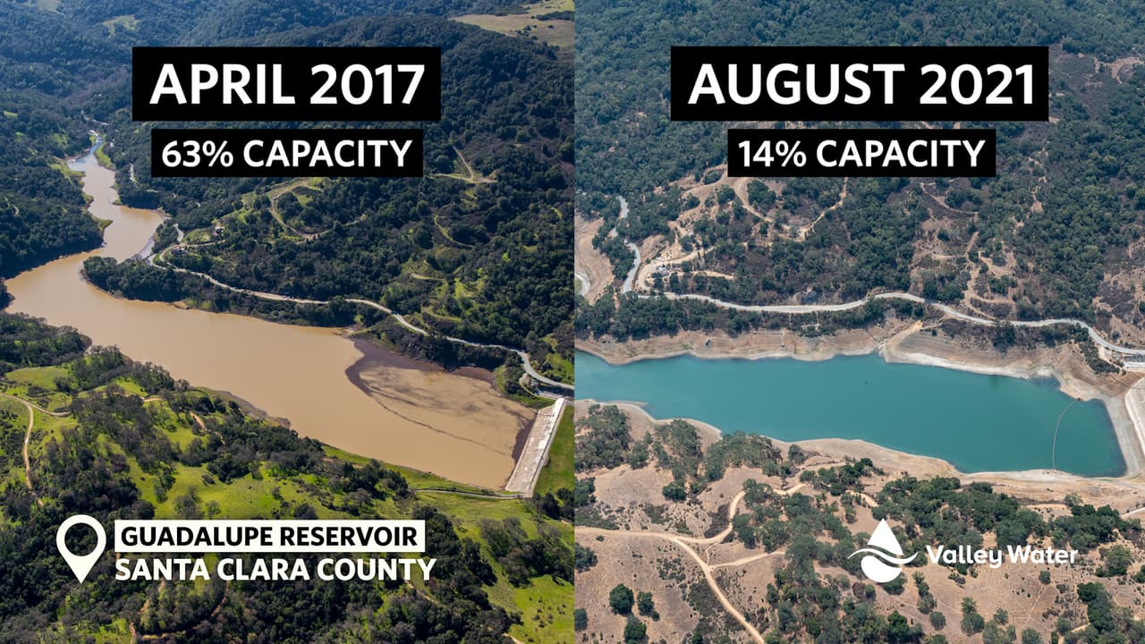 Pero en 2021 están a un 12.6 % de su capacidad. En la foto se muestra el embalse de Guadalupe.
<br>
