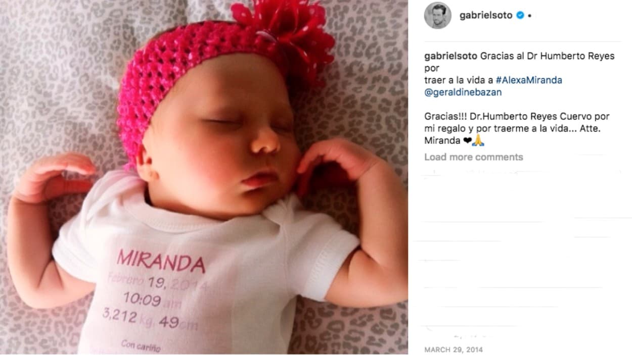 <b>2014 - Nace el fruto de la reconciliación</b>
<br>
<br>El 19 de febrero de 2004, a las 10:09 de la mañana, Gabriel Soto y Geraldine Bazán se convirtieron en padres por segunda vez y adelantaron que pronto se casarían.