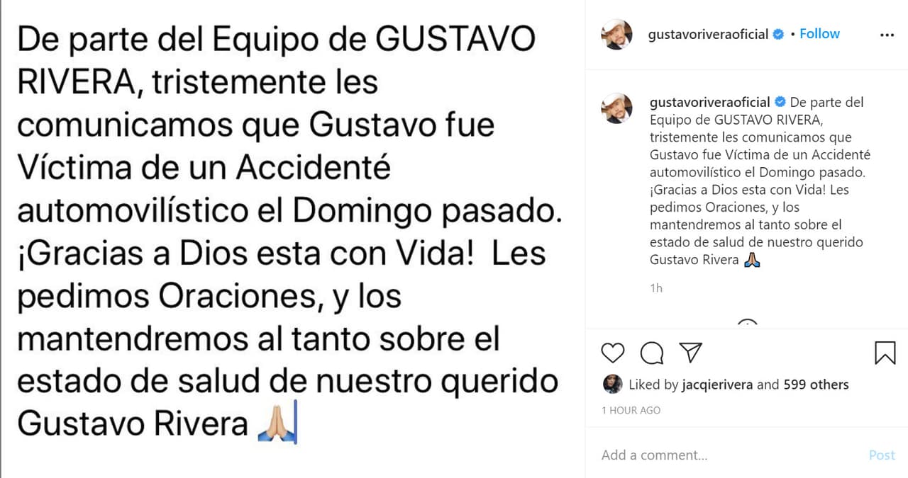 Gustavo Rivera sufre accidente