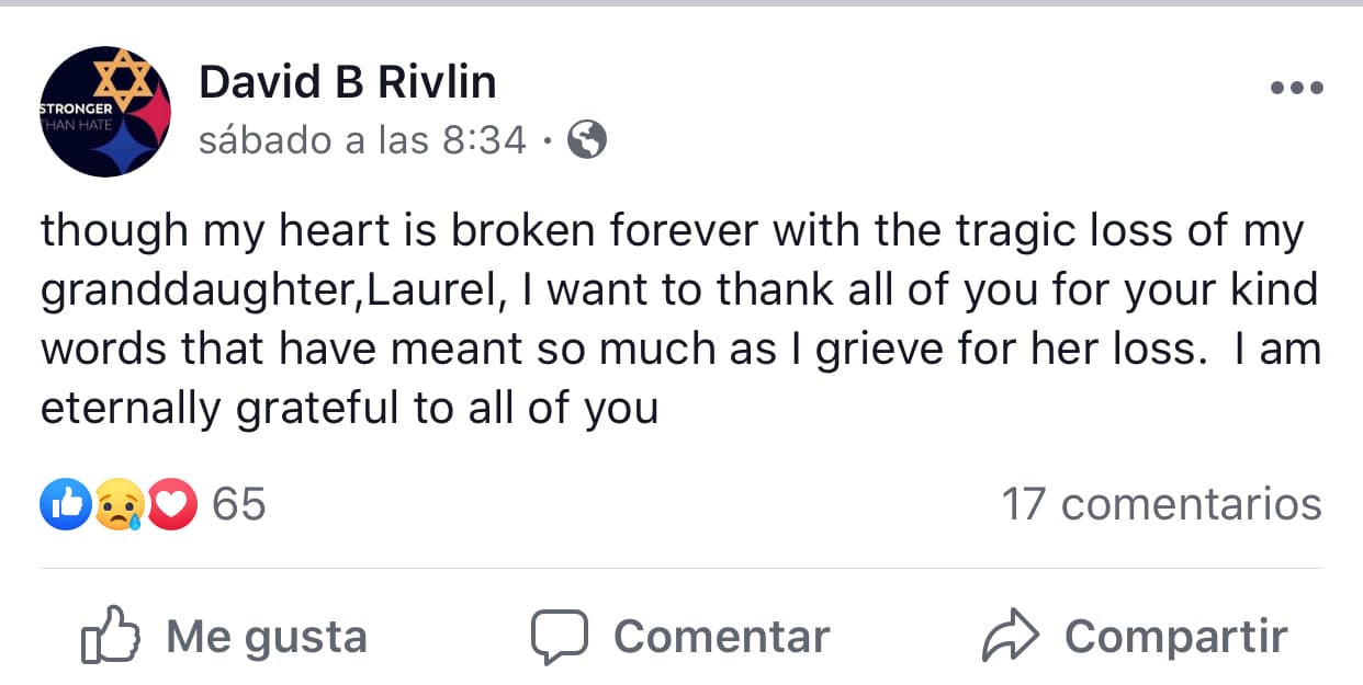 "Mi nieta hermosa y talentosa, Laurel Griggs, falleció repentinamente de un
<b><a href="https://www.univision.com/local/arizona-ktvw/que-es-el-asma" target="_blank">ataque masivo de asma</a></b>. El (hospital) Mount Sinai fue valiente al tratar de salvarla, pero ahora está con los ángeles", escribió Rivlin el pasado 6 de noviembre.