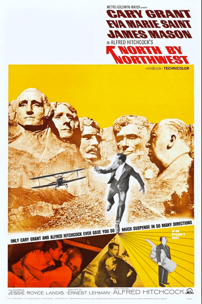 <b>North by Northwest (1959)</b>
<br>Este gran clásico del maestro del suspenso Alfred Hitchcock, protagonizado por Cary Grant, cuanta con algunas escenas exteriores filmadas en Bakersfield. La famosa escena del avión fumigador persiguiendo a Grant fue filmada en la Garcés Highway a1/10 de milla al este de Corcoran Road y la reserva de vida silvestre del Kern, en el condado de Kern.