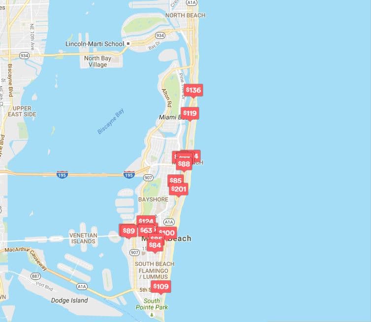 Algunas de las propiedades disponibles para alquilar a través de Airbnb en Miami Beach.