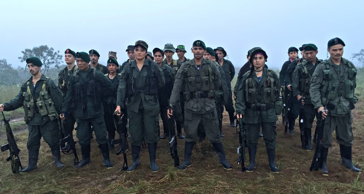 Farc fighters line up for inspection in the morning, July 2016