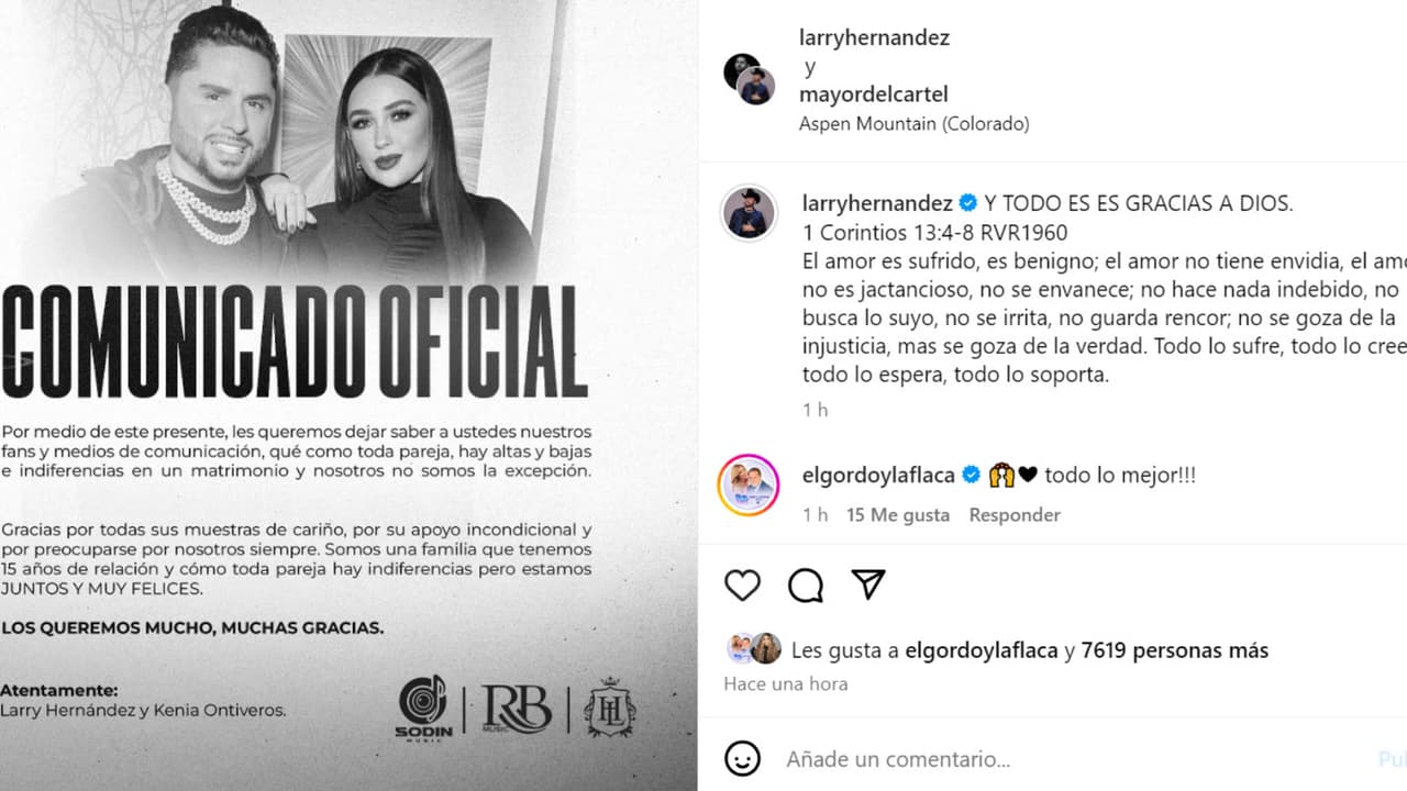 Este es el comunicado con el que Larry Hernández y Kenia Ontiveros aclararon su situación como pareja tras los rumores de una supuesta separación e infidelidad por parte de él.