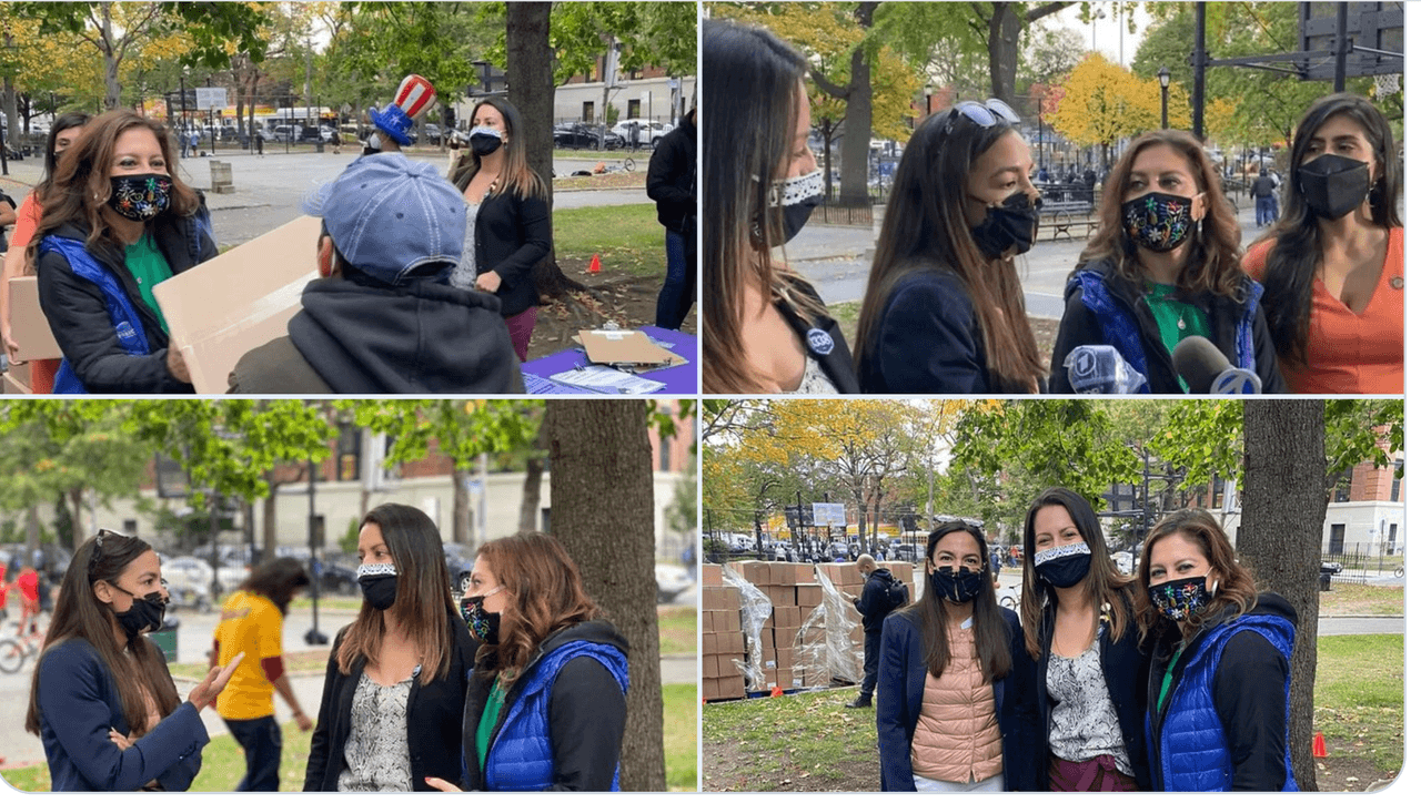El 27 de octubre, la representante Alexandria Ocasio-Cortez, la asambleísta estatal 
<b>Catalina Cruz</b> y la senadora estatal 
<b>Jessica Ramos</b> ayudaron a repartir más de 600 cajas alimentos en Corona, Queens, para ayudar a las personas afectdas por la pandemia de 
<b>coronavirus</b>. La candidata del Distrito 34 de la Asamblea estatal Jessica Gonzalez-Rojas también particiipó. 
<br>