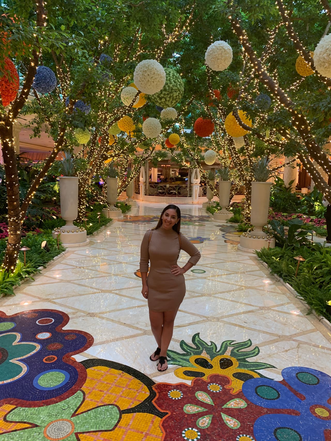 El pasillo de las flores en el hotel
<b> Wynn</b> fue también otro de sus escenarios predilectos, ya que está lleno de flores naturales, esferas colgadas de los árboles, un carrusel en movimiento y un globo de aire caliente.