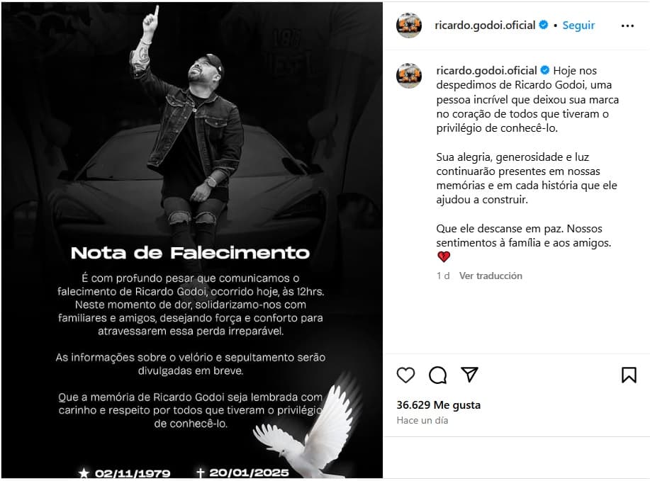 El fallecimiento del 'influencer' Ricardo Godoi fue confirmado en Instagram.