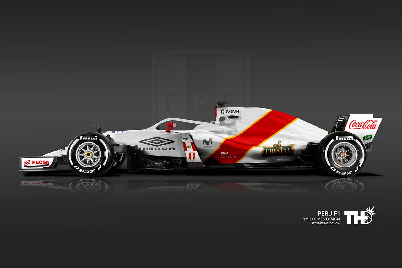 <b>Perú</b>
<br>El gran regreso en esta Copa Mundial es Perú, país que desde hace tres décadas no participaba. Su auto de F1 luciría en tonos blanco y rojo, según Tim Holmes.
<br>Jugador: N° 10 Jefferson Farfan (delantero)