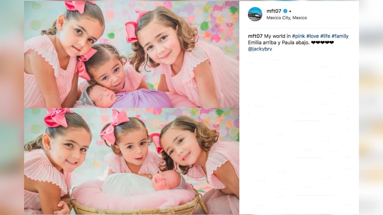 Martín Fuentes, por su parte, compartió estas dos imágenes de sus hijas, identificando a Emilia (arriba) y a Paula (abajo). Las gemelas están junto a sus hermanas; desde la izquierda, Carolina, Renata y Jacqueline.