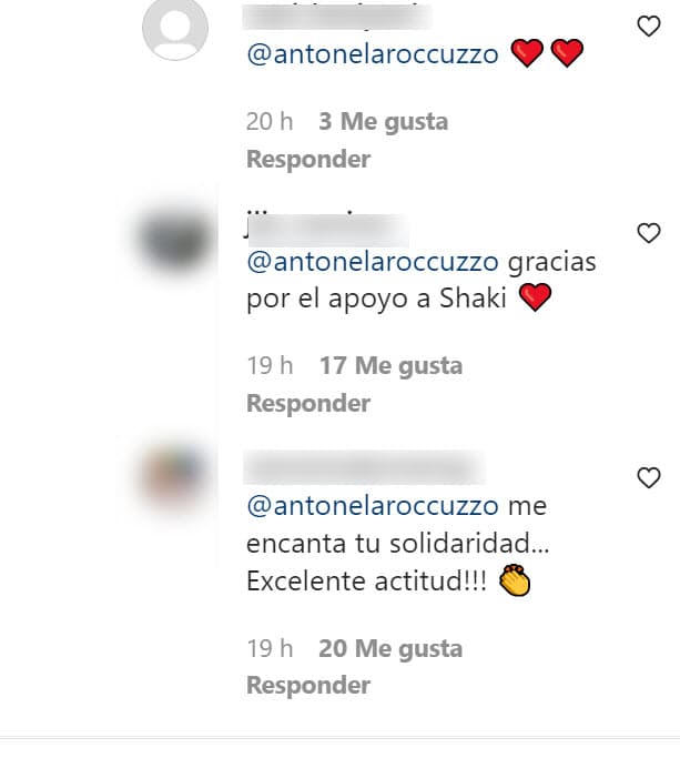 Varios de los seguidores de la colombiana aplaudieron el mensaje que Roccuzzo le escribió.
