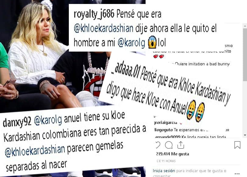 “Pensé que era @khloekardashian dije 'ahora ella le quitó el hombre a mi @karolg lol”; “pensé que era 
<b><a href="https://www.univision.com/famosos/transformacion-khloe-kardashian-fotos">Khloe Kardashian</a></b> y digo 'qué hace Khloé con Anuel'”; “@khloekardashian no pierde el tiempo”, son algunos de los comentarios dejados por los sorprendidos seguidores.
