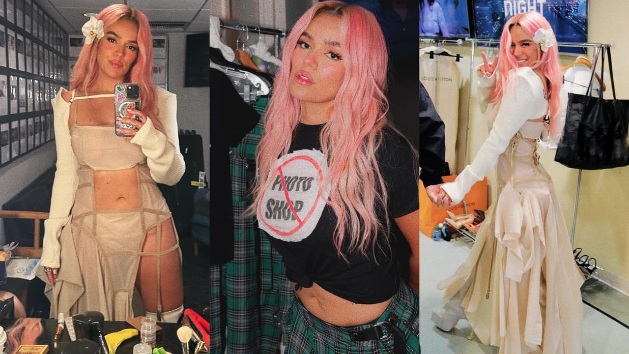 Karol G ha transitado con su cabello por colores como el azul y rojo. Ahora es rosa.