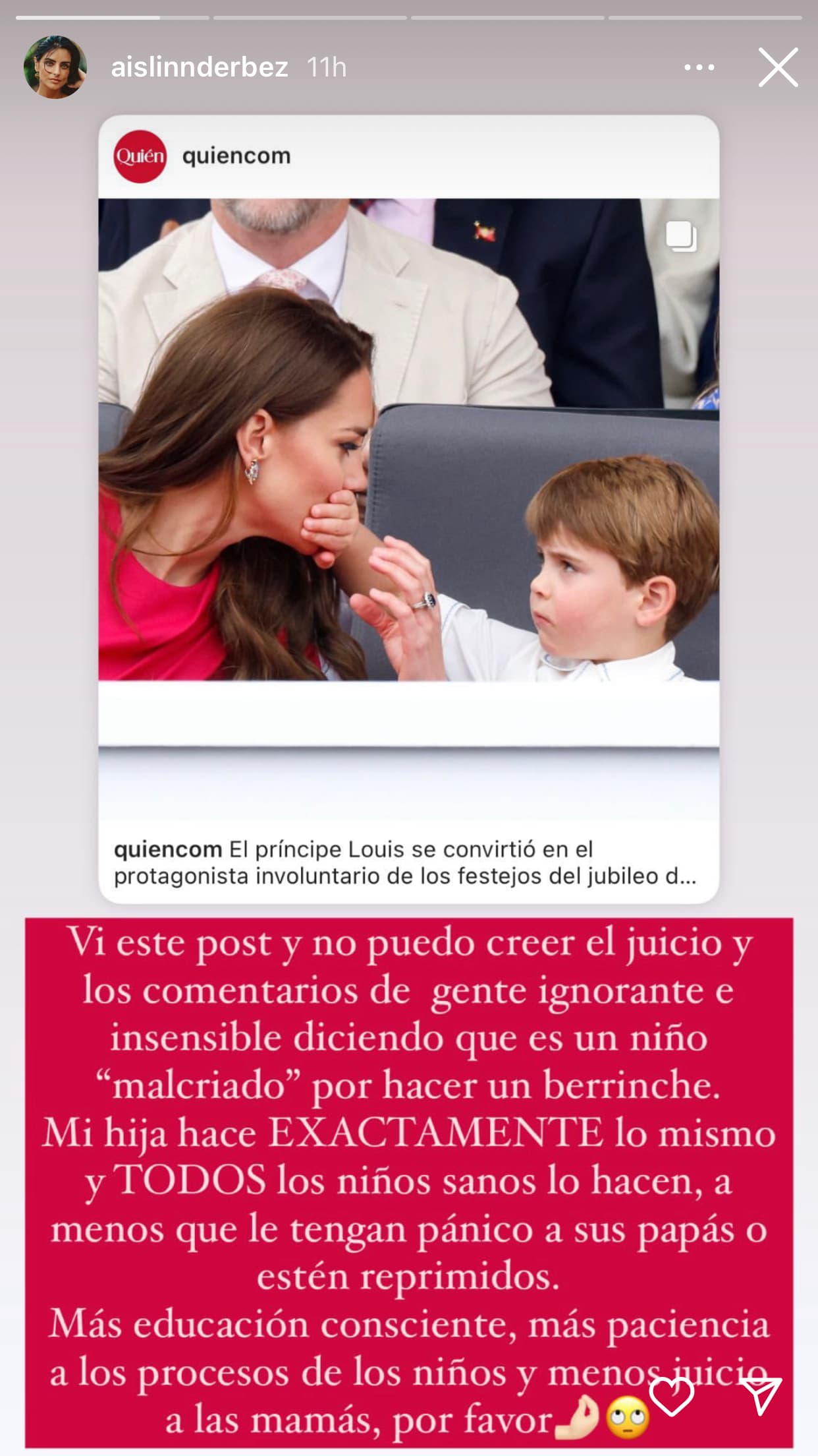 "No puedo creer el juicio y los comentarios de 
<b>gente ignorante e insensible</b> diciendo que (Louis) es un niño 'malcriado' por hacer un berrinche", escribió la actriz mexicana. 
<br>
