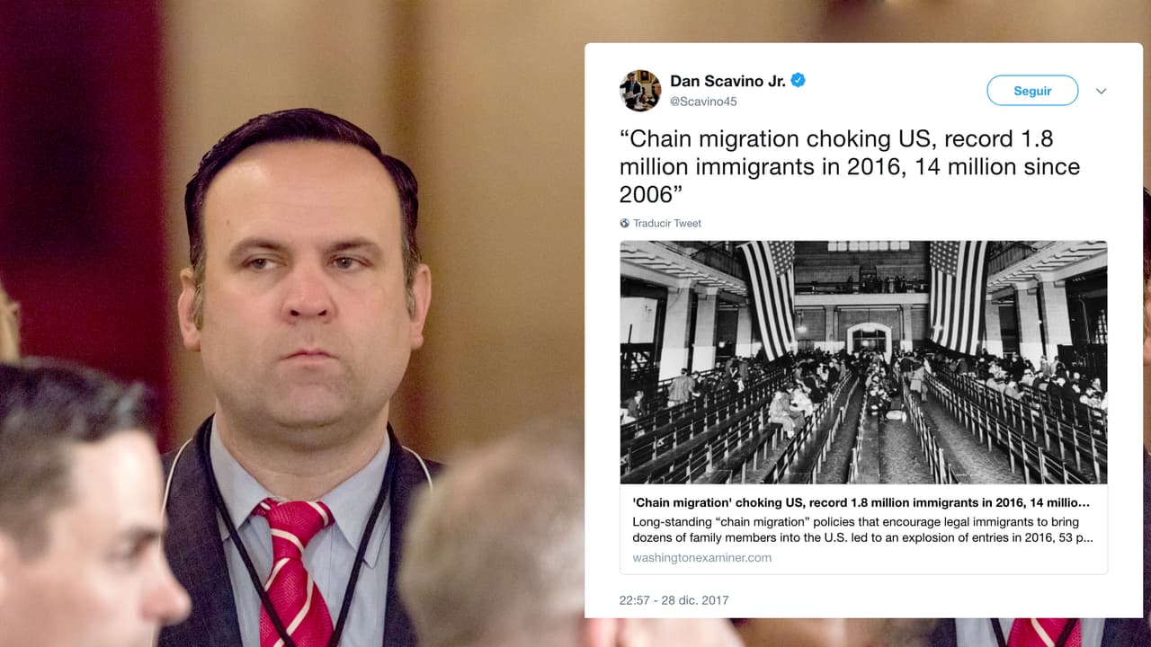 Dan Scavino, director de redes sociales del gobierno de Donald Trump, ha criticado públicamente la inmigración familiar que el gobierno describe califica de "en cadena". En su cuenta de Twitter escribió: “La migración en cadena es escandalosa en EEUU. (Marcó) un récord de 1.8 millones de inmigrantes en 2016, 14 millones desde 2006”.