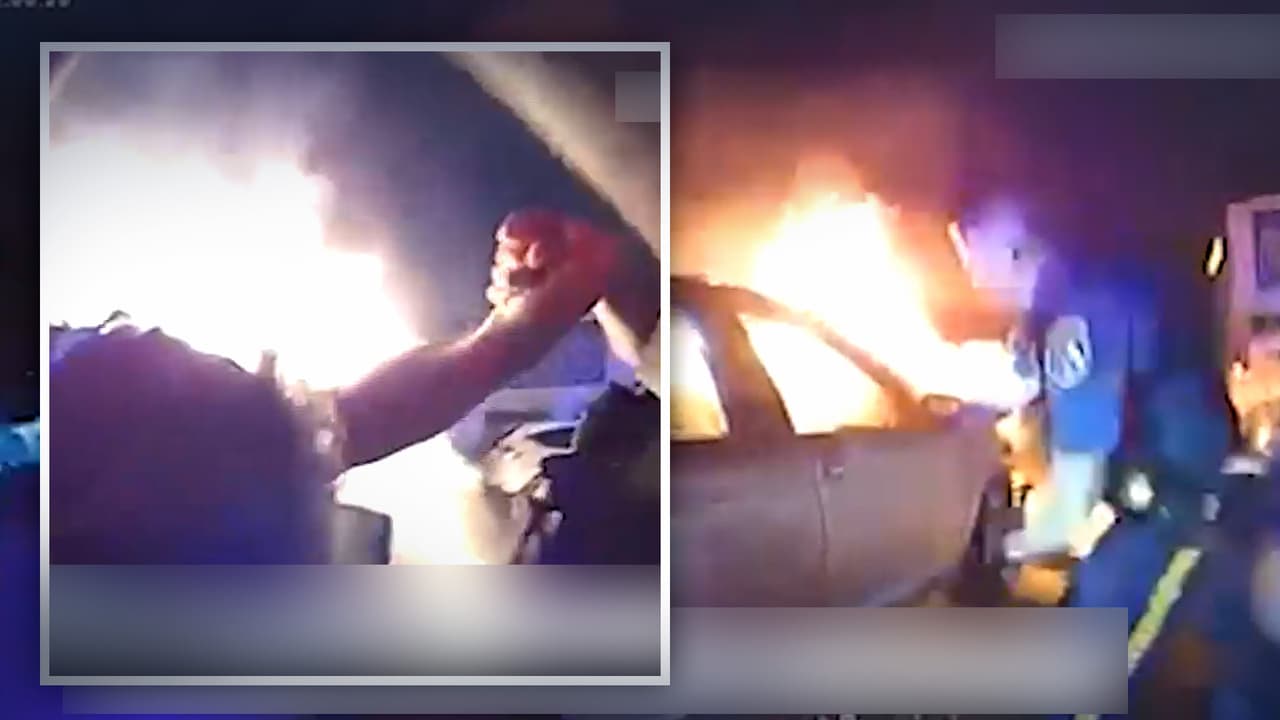 En video: Hombre en Nueva Jersey es rescatado de su automóvil en llamas