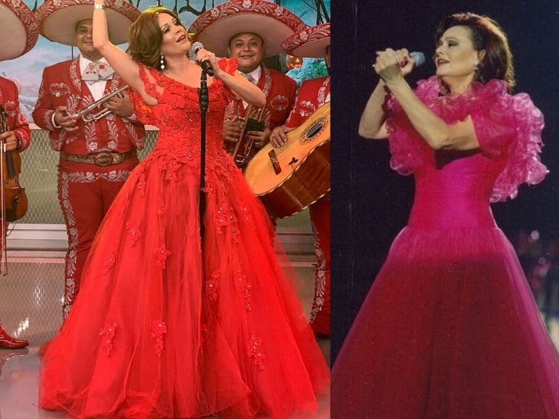 Karla Martínez lució un fantástico atuendo como los que la cantante española, Rocío Dúrcal, solía usar en sus presentaciones.