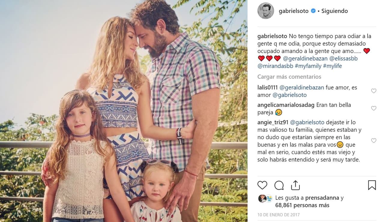 Ese mismo año, en 2017, la familia hacía una barricada contra las acusaciones de las supuestas infidelidades de Gabriel Soto. El actor compartía en redes sociales: “No tengo tiempo para odiar a la gente que me odia, porque estoy demasiado ocupado amando a la gente que me ama”.