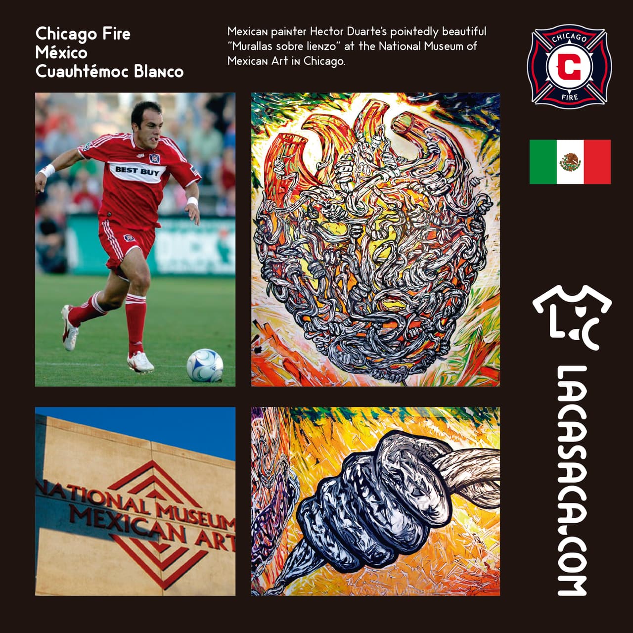 CHICAGO FIRE | El pintor mexicano Héctor Duarte, quien reside en Chicago, fue la inspiración para esta primera casaca. Sus murales se pueden admirar en el Museo Nacional de Arte Mexicano en Chicago, y como allí jugó Cuauhtémoc Blanco, ¿qué mejor combinación?